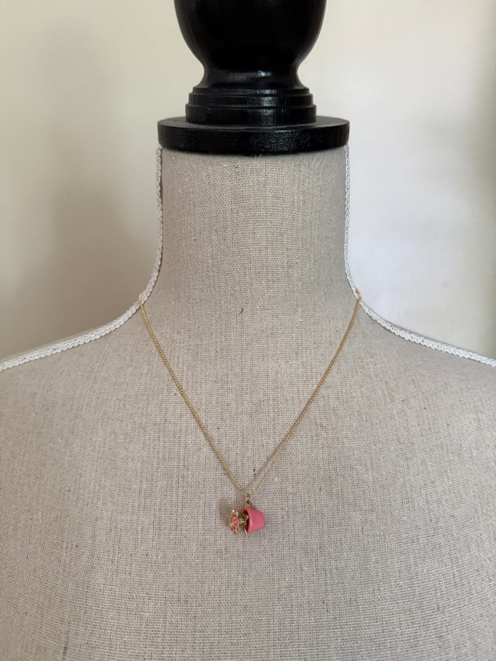 Dainty 10k Gold Ball Chain Necklace with Novelty Flower Pot Charm - Picture 7 of 8